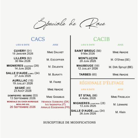 Calendrier des Spéciales de Race 2026
