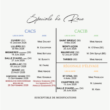 Calendrier des Spéciales de Race 2026